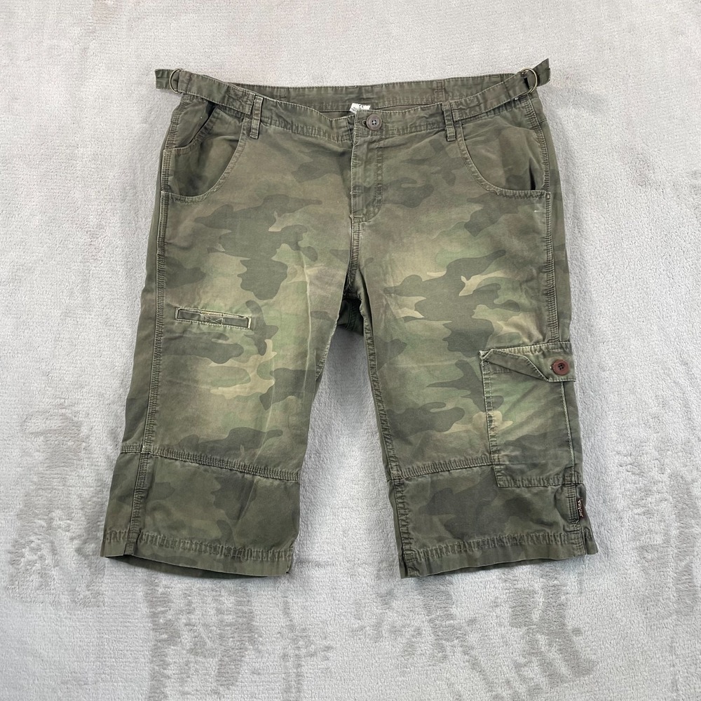 VTG prAna Cargo Pockets Bermuda Shorts Women 10 Green‎ Camo Side Adjusters Hike